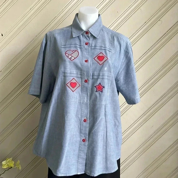 napa valley Tops - Napa Valley Chambray Heart ❤️ & Stars ⭐️ Top